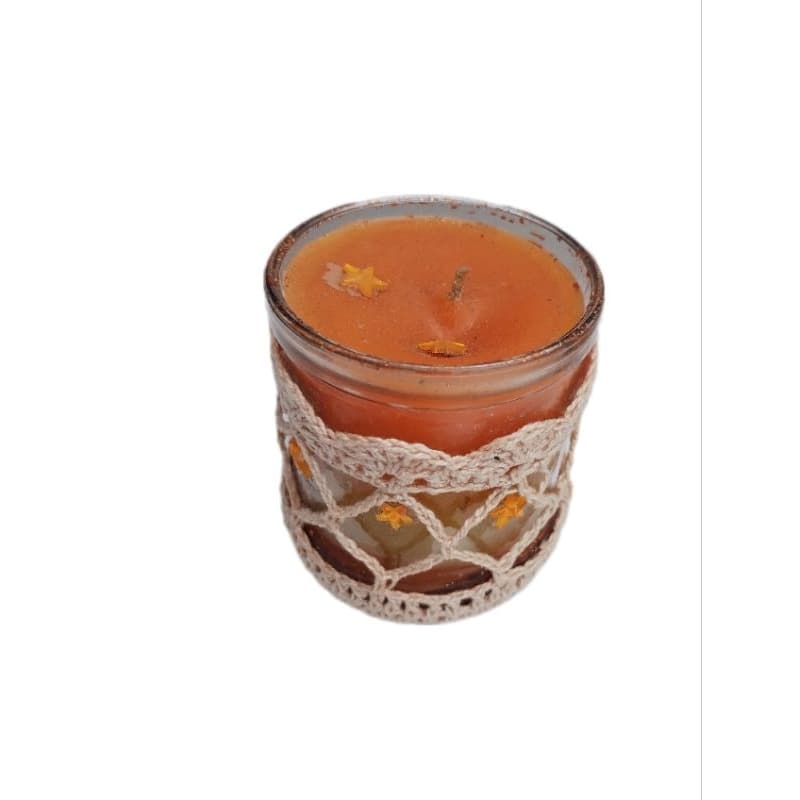 velas decorativas com crochê e pedras