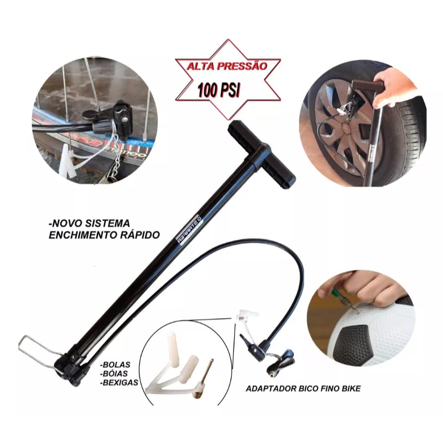 Bomba De Ar Encher Pneu Bike Moto Carro Bolas Alta Pressão