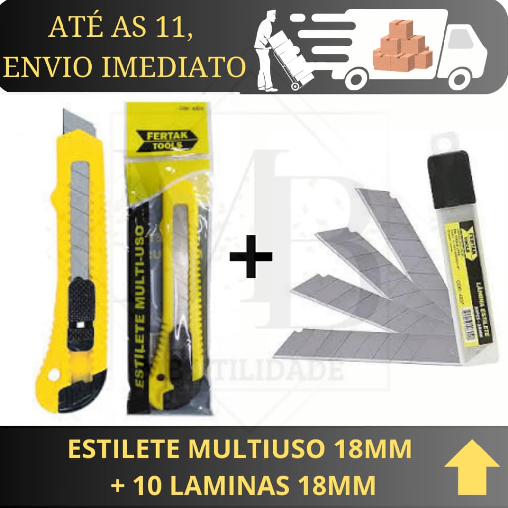 Estilete Multiuso Lâmina 18mm C/ Trava Fertak + 10 Lâminas
