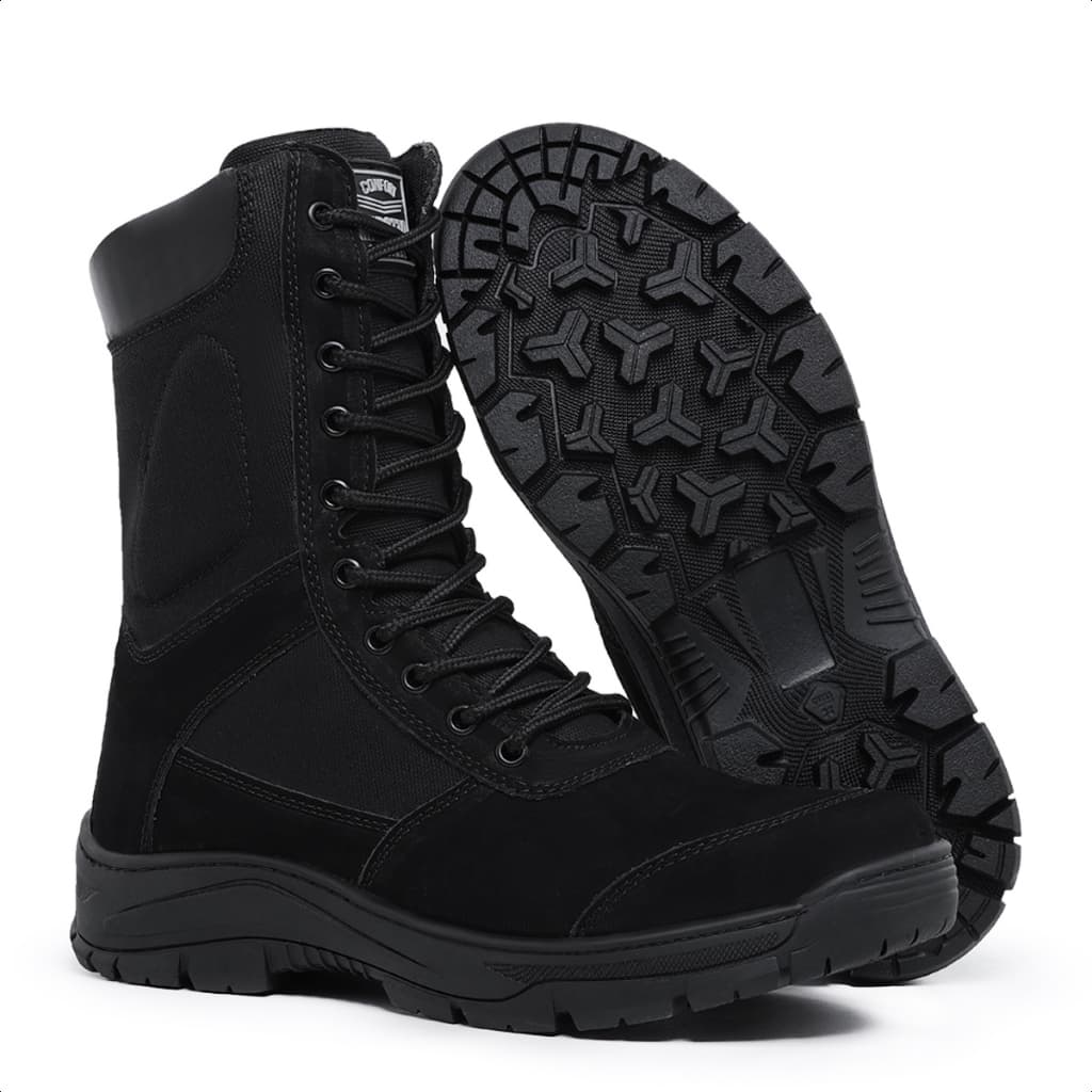 Bota Masculina Coturno Masculino Tático em Couro com Zíper