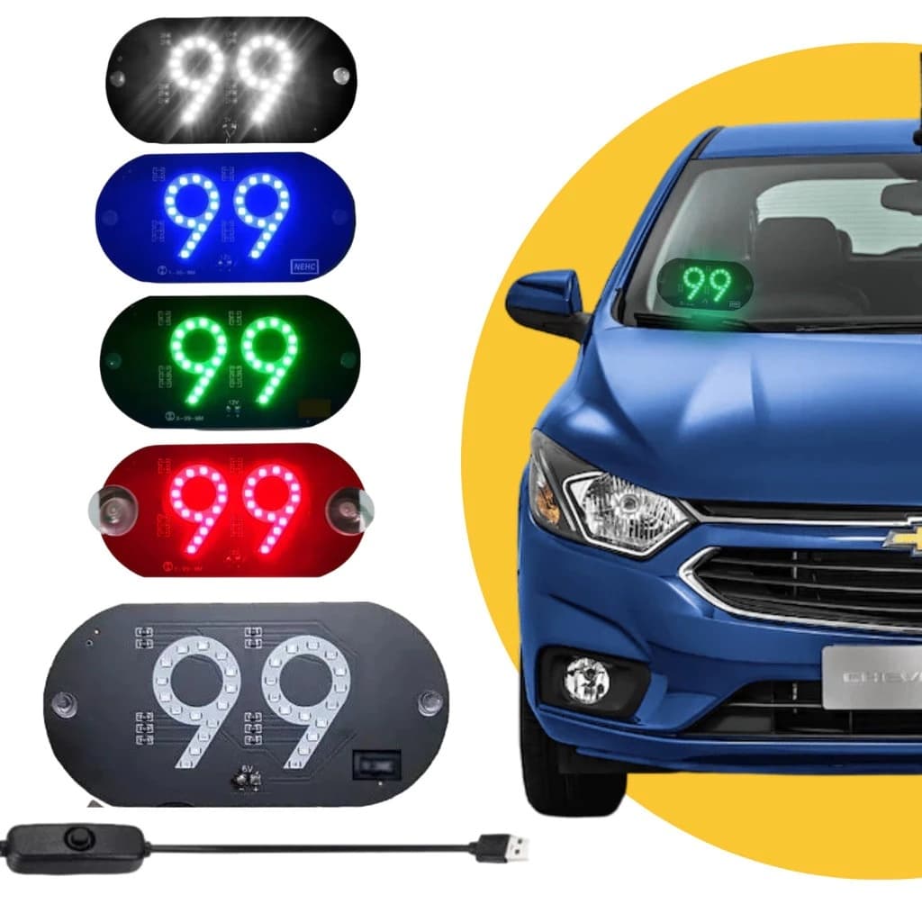 Placa Letreiro Aplicativo 99 Letreiro Luminoso Led USB Com Botão Liga/desliga