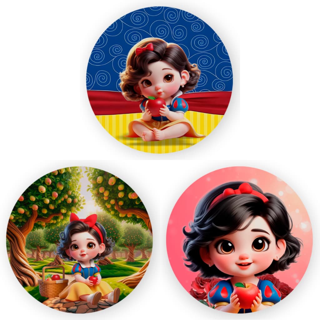 Capa Painel Redondo 1,5x1,5 de Festa Veste Fácil Sublimados Malha New Tema Brnca de Nve Decoração Festa Menina Infantil