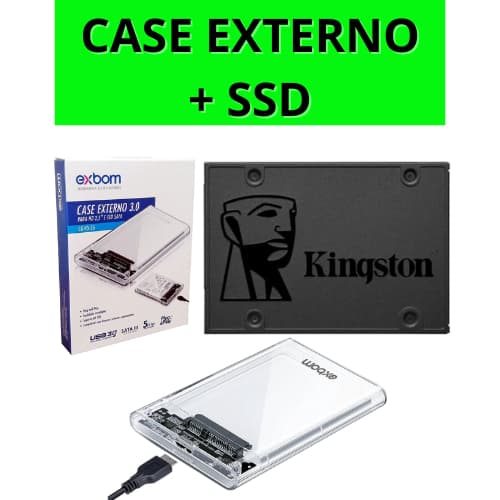SSD Kingston 240gb/480gb/960Gb/Case Externo 3.0 para HD/SSD Sata 3 Transparente Exbom