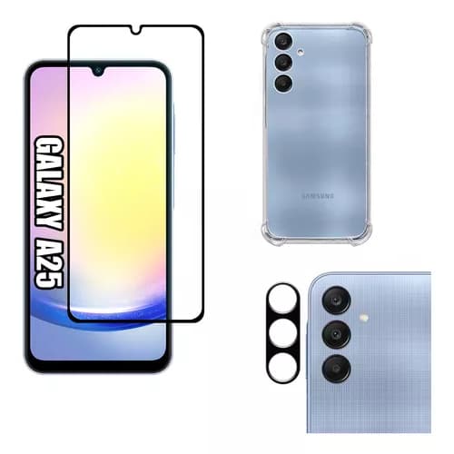 Kit Para Samsung A25 - Pelicula Vidro 3D + Capa Capinha Anti Shock + Câmera