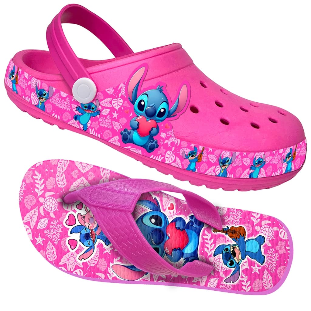 KIT Babuche + Chinelo Brorracha Personagens Sandália Menina Infantil Confortável desenhos estampas