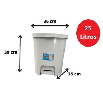 Lixeira 25L Grande Com Pedal Comércios Restaurantes Cozinhas e Banheiro Plástico RESISTENTE Branca São Bernardo