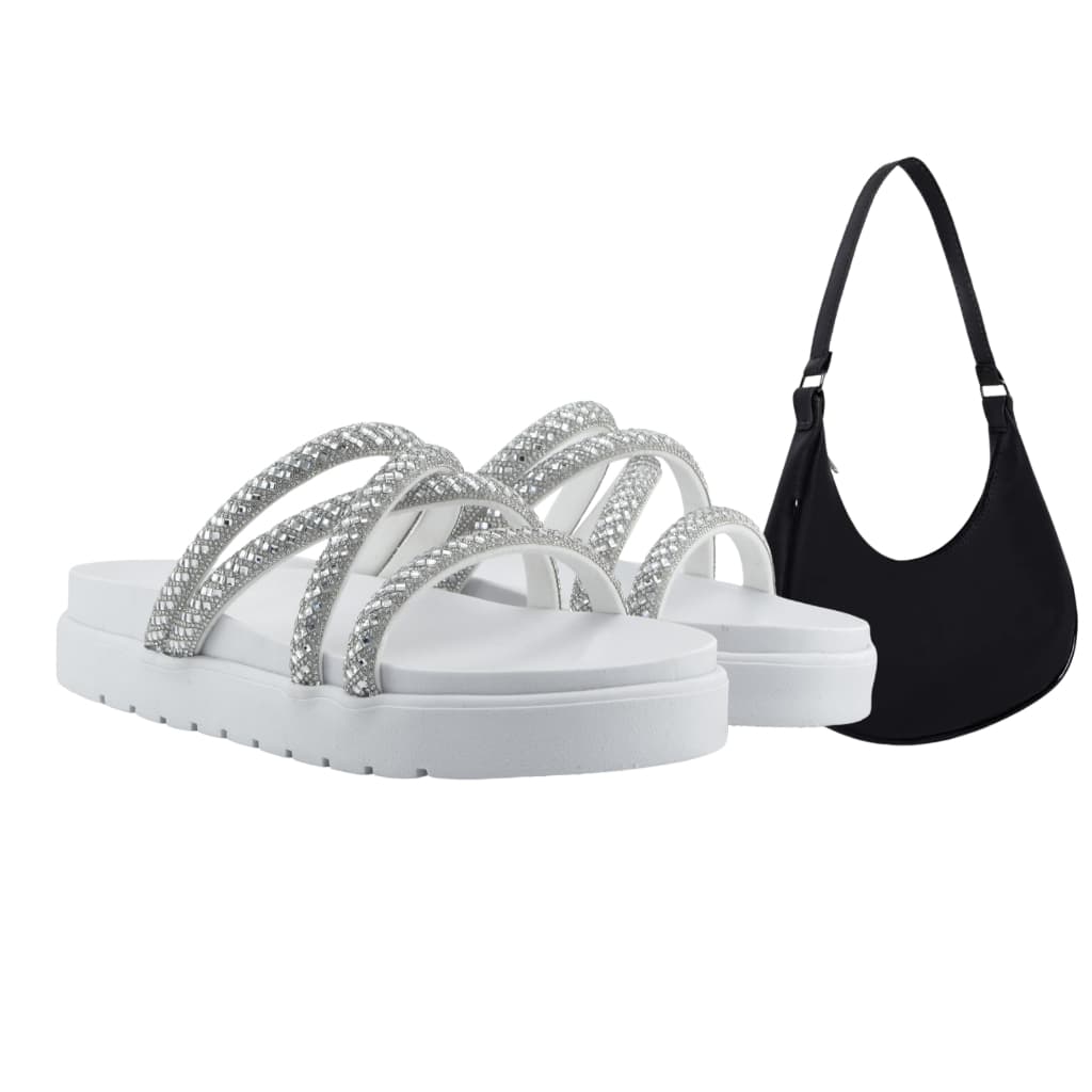 Kit Sandalia Papete Birken Slide Feminina e Bolsa Baladinha Meia Lua Promoção Para Mulheres