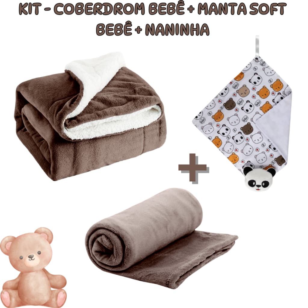Kit 3 itens para o bebe - Manta sherpa + Manta Soft + Naninha Muitas opcoes