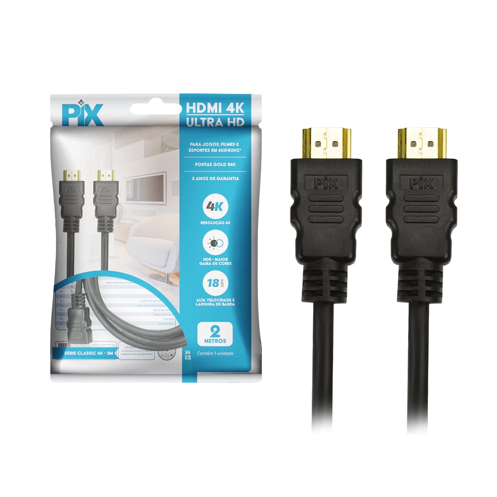 Cabo HDMI 2.0 HDR 4K 19 Pinos Polybag PIX 2m 2222