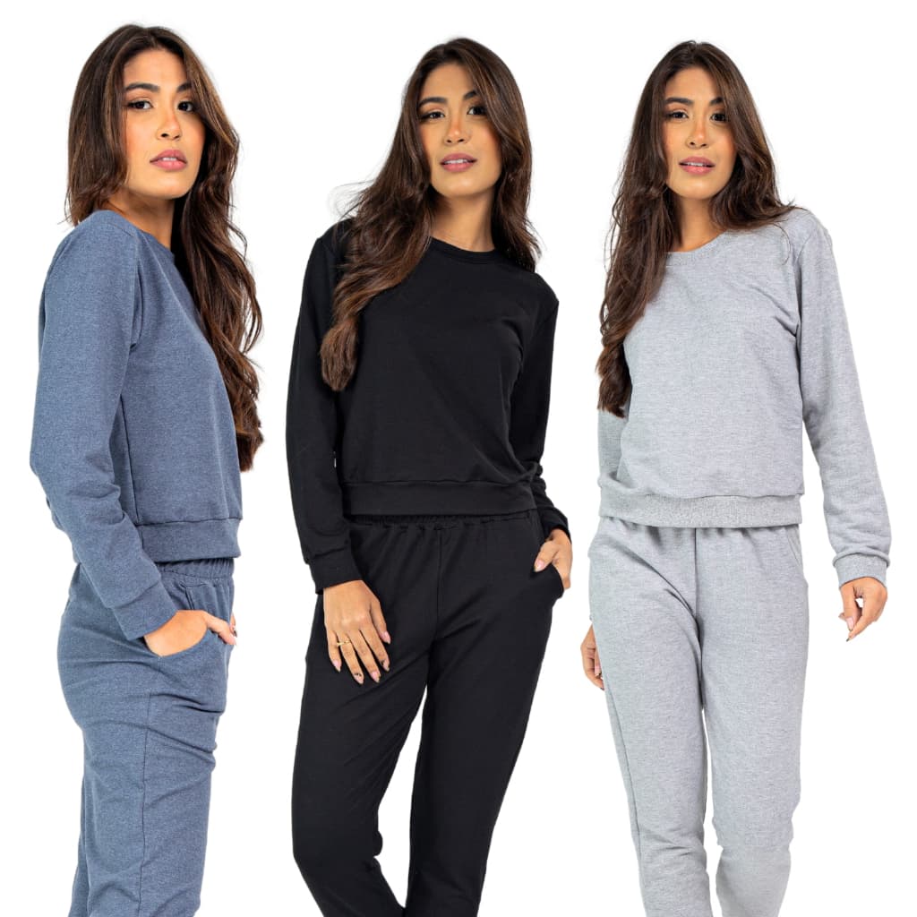 Casaco Cropped Feminino Moletom Elastano Blusa de Frio Inverno Básico Preto Mescla Azul