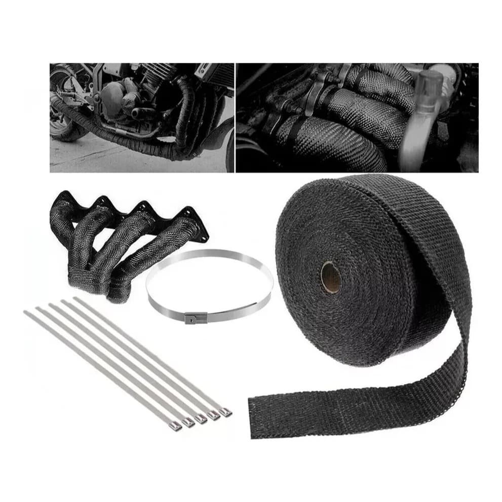 Fita Manta Térmica Preta 10 metros Termotape Escapamento Carro Moto 6 Zip Tie