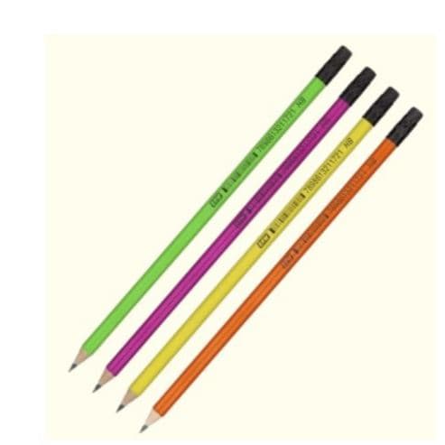 KIT COM 4 UNIDADES DE LÁPIS GRAFITE NÉON COM BORRACHA HB N2 PRETO DE ESCREVER