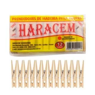 KIT COM 3 PACOTES C/ 12 UN. CADA - PRENDEDORES DE MADEIRA PARA ROUPAS - HARACEM
