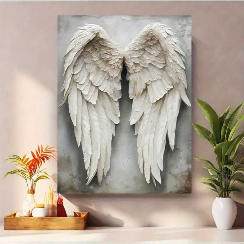 Quadro Decorativo Asas De Anjo Arcanjo Branca Ceus Arte Moderna Abstrato Sala Hall Quarto