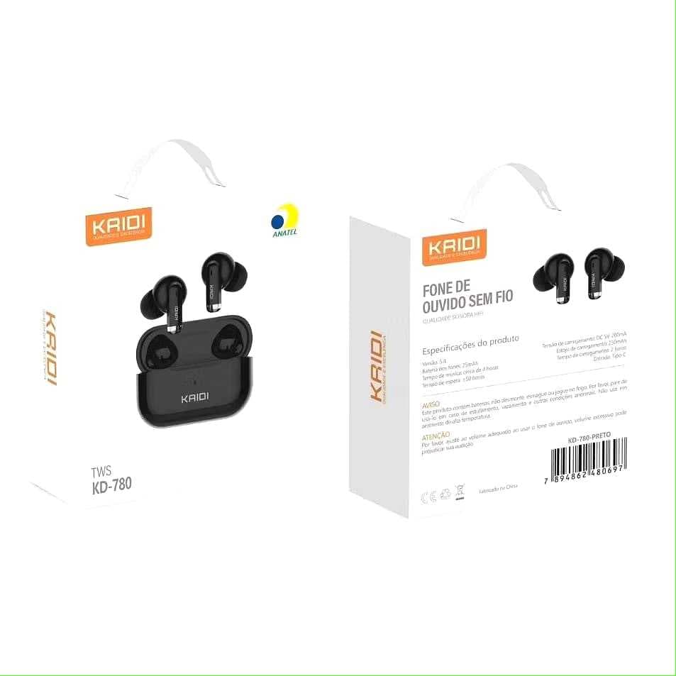 Super Lançamento Fone de Ouvido ORIGINAL KAIDI KD-780 Sem Fio Bluetooth 5.4 TWS (TOCA +4H SEGUIDAS)