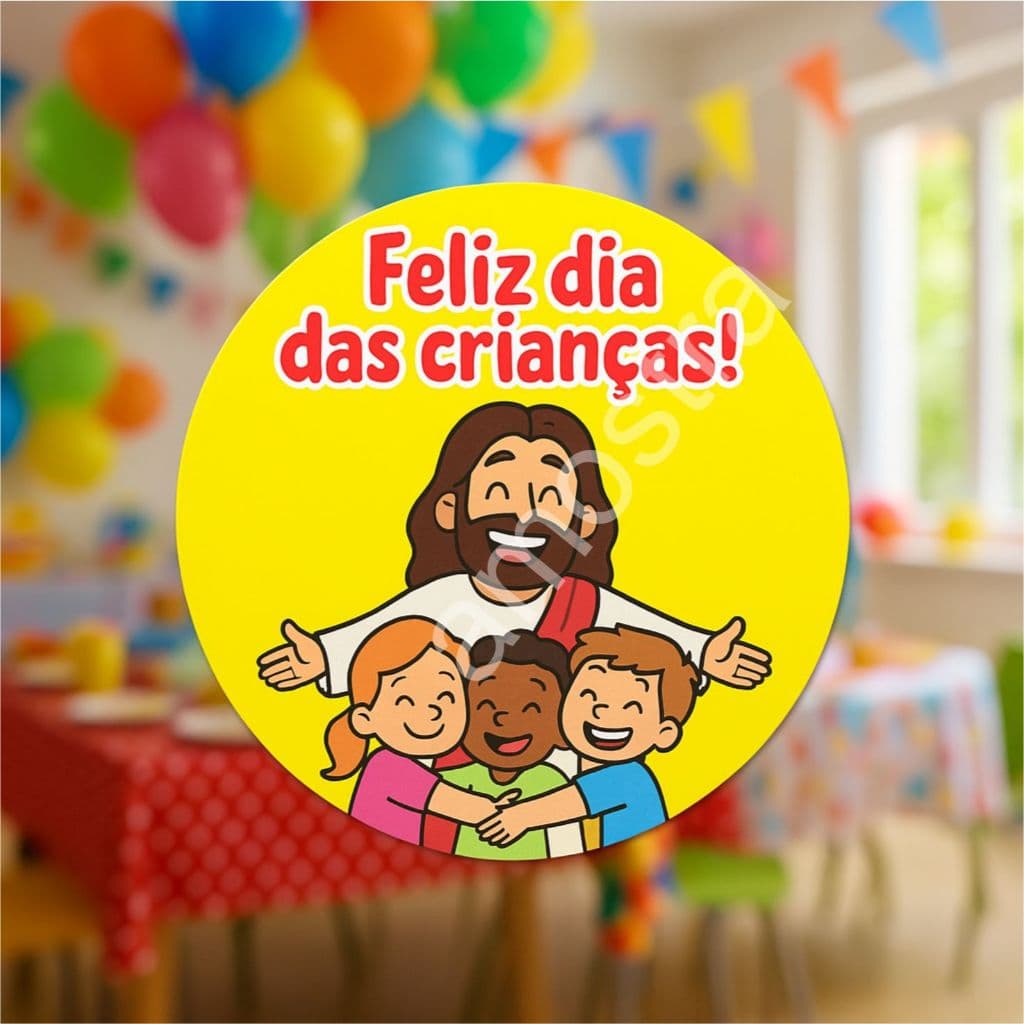 Adesivo  Dia das Crianças Jesus 4cm  a prova d'água– Lembrancinha Cristão para Igrejas e Escolas
