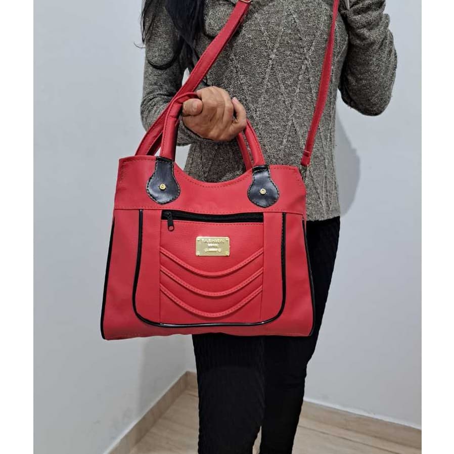 Bolsa Feminina Grande Moderna com 2 Divisórias 2 Alças Ombro e Transversal Versátil Vermelha Linda