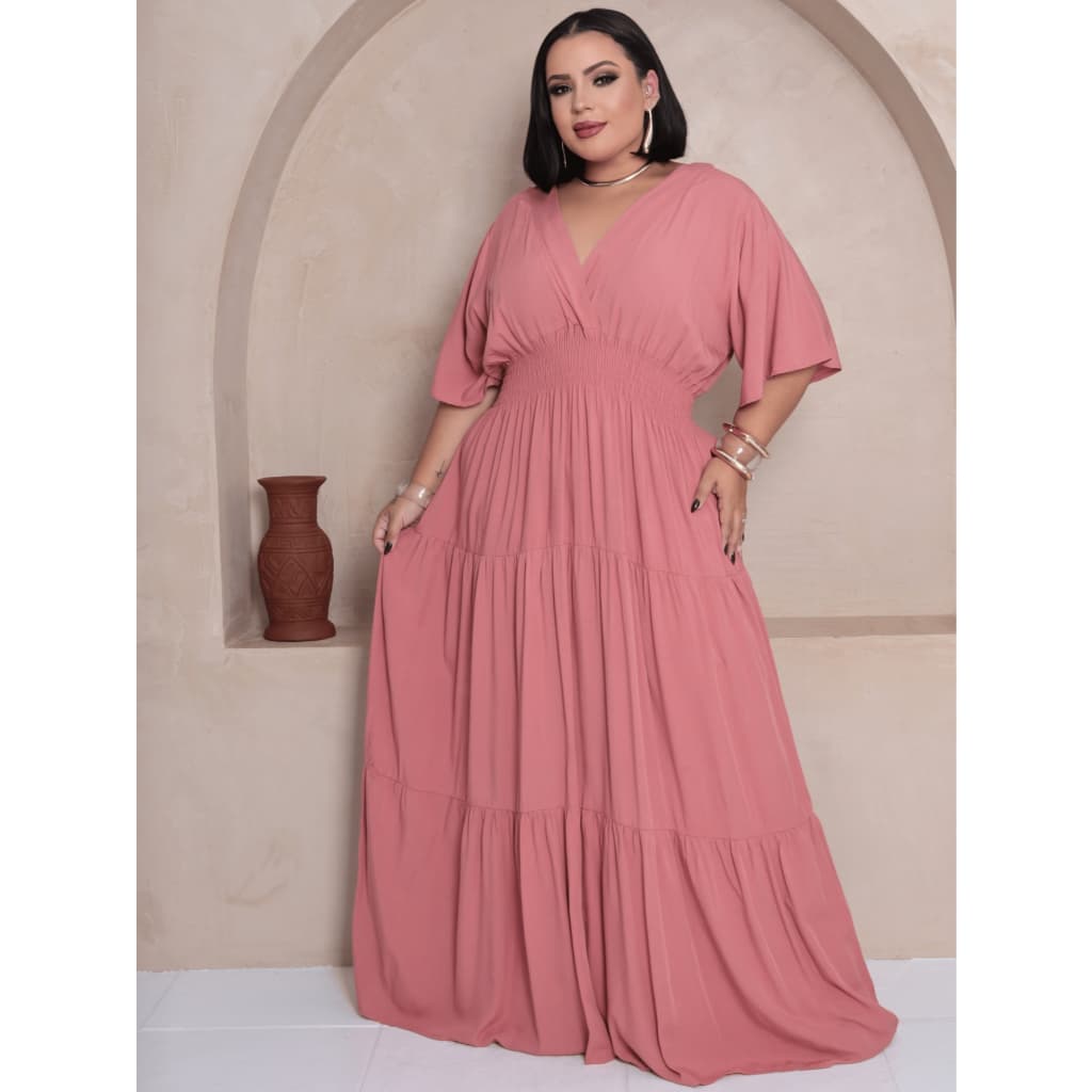 Vestido Plus Size Longo Decote V Plus Size  Moda Blogueira Moda Evangelica