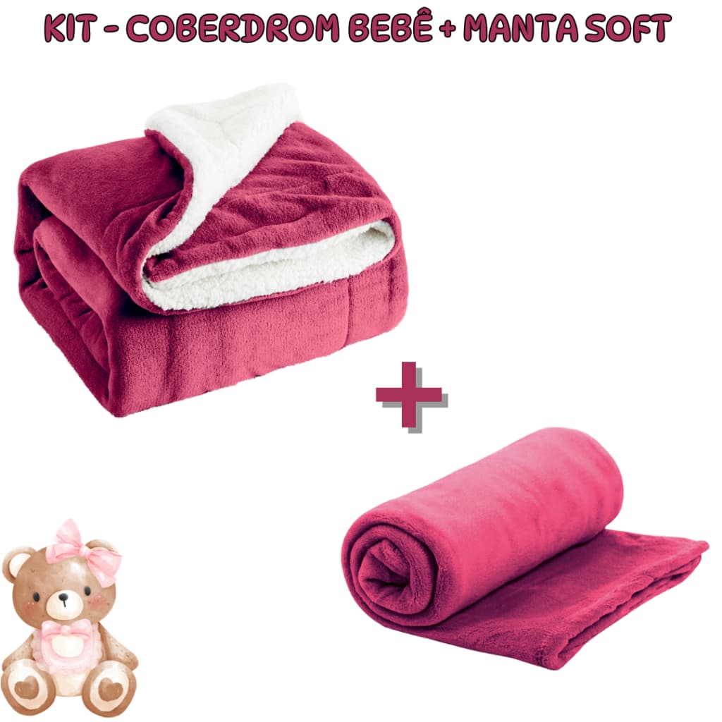 KIT Baby 2 Unidades - Coberdrom Dupla Face + Manta Soft - Antialergico