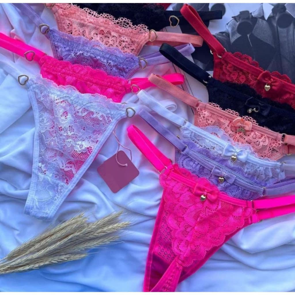 Kit 4 Tanga Fio Dental Rendada Sensual com regulagem Calcinha paixão Dia dos Namorados