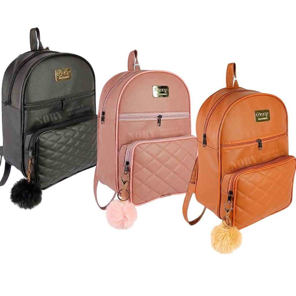 Kit 2/3 bolsa mochila feminina de Couro Sintetico SEM POMPOM