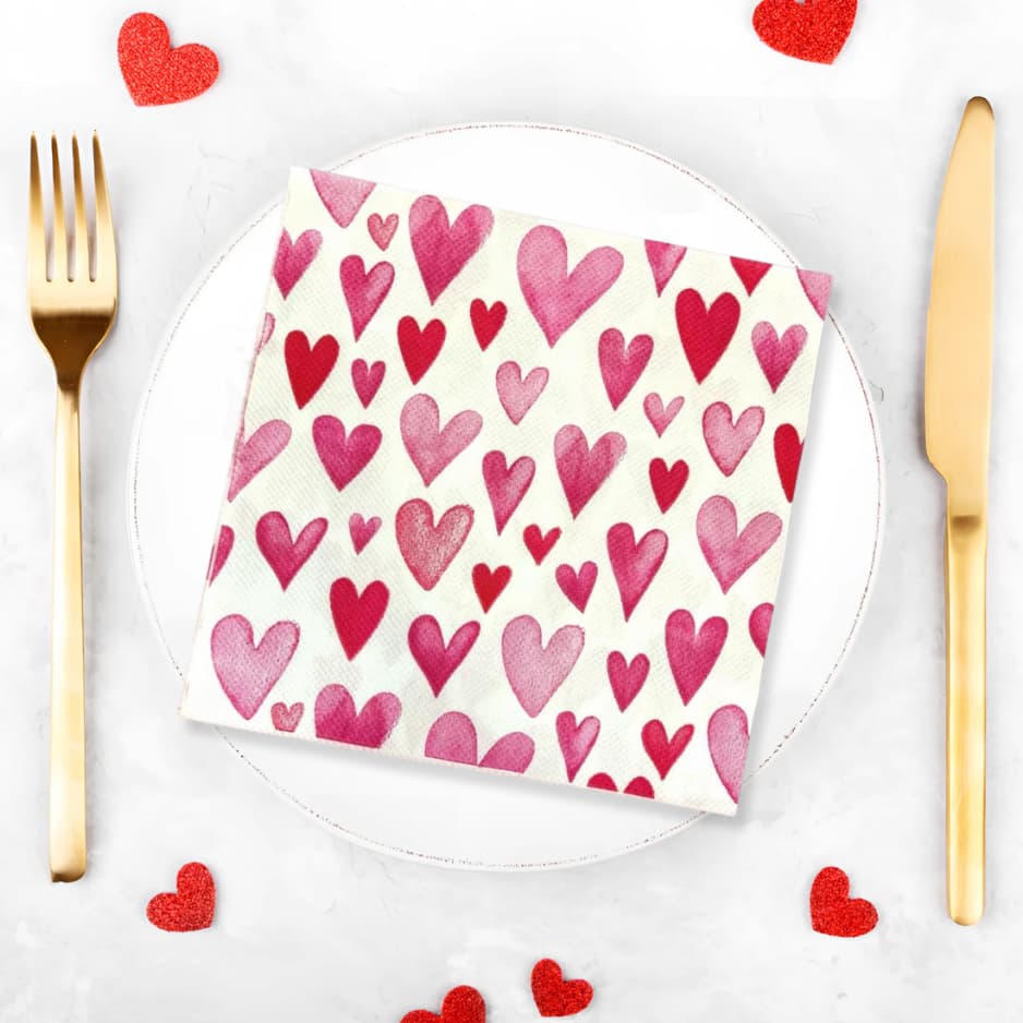 Guardanapo de Papel Romântico Coração Dia dos Namorados Dia das Mães 20 unidades mesa posta 33x33 cm