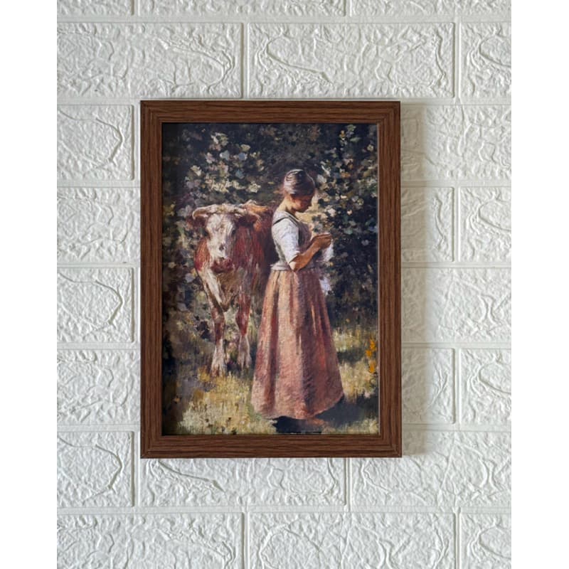 Quadro decorativo The Cowherd (La Vachère) Theodore Robinson - Madeira e vidro