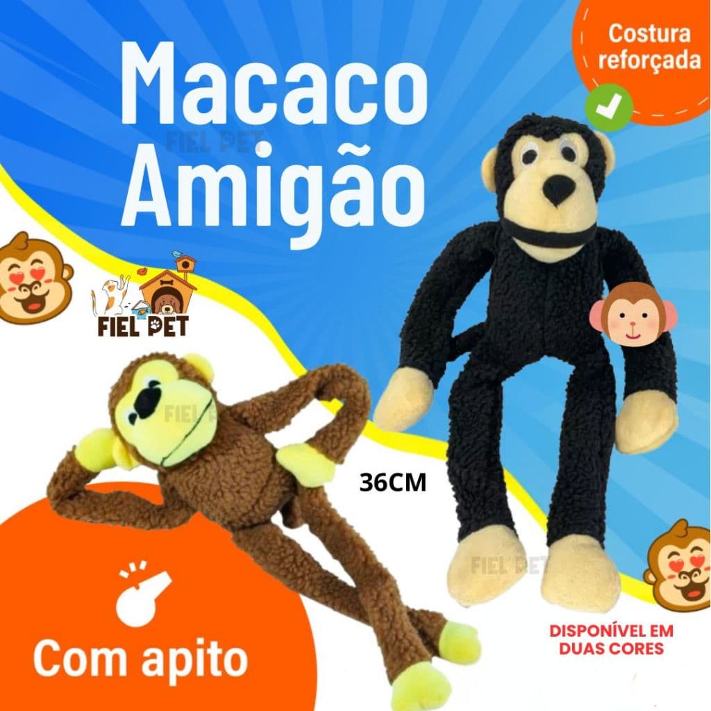 Mordedor para Cachorro Pelúcia Macaco Mordedor Pet Cães