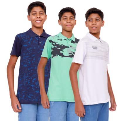 Kit 3 camisa polo Infantil juvenil masculina top do 10 Ao 16