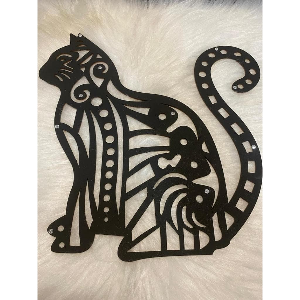 Gato Decorativo de Parede – 30 cm | Preto com Pedrinhas Brilhantes