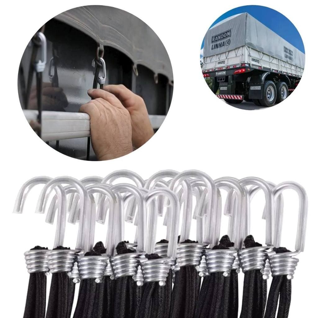 Kit 100 Extensor Elástico 35cm Gancho Corda Amarração Lona Caminhão