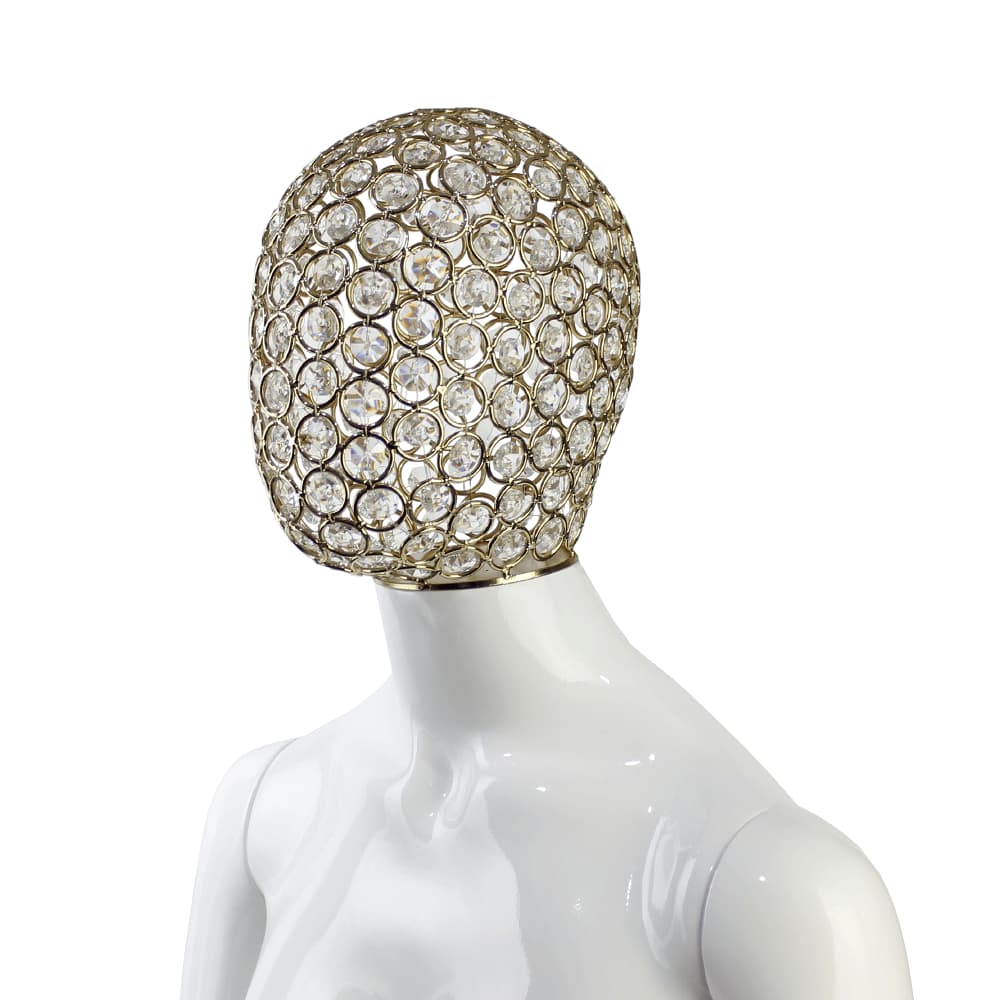 Cabeça de Manequim Pedraria Premium Diamante Luxo Dourado - Expositor/Repositor de Manequim em Loja ou Vitrine