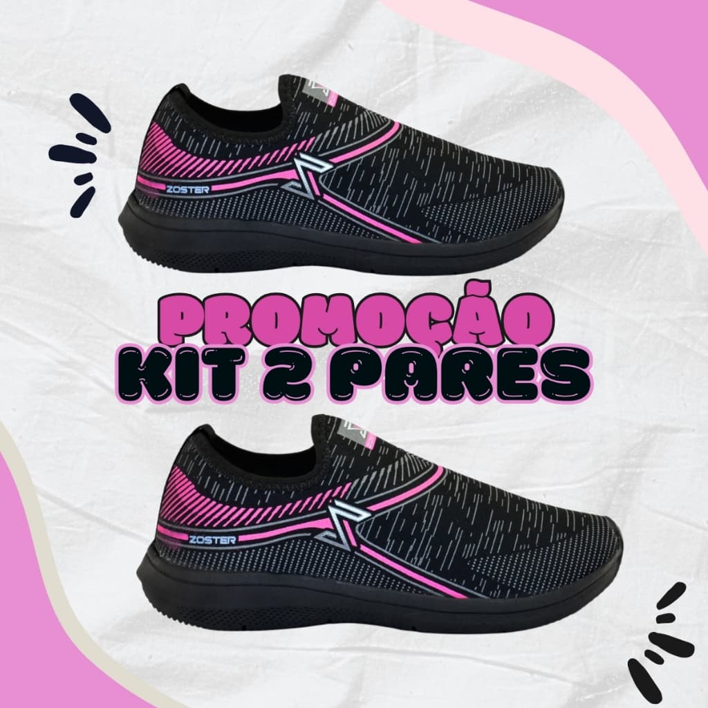 Tênis Feminino Meia Esportivo | Malha Respirável Preto Rosa | Pronta Entrega