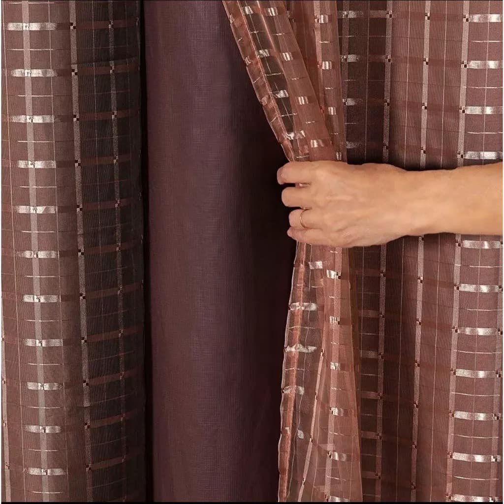 Cortina Blackout Sala Quarto PVC Com Tecido Voil Xadrez 1 Parte 1,40larg x 1,80 alt