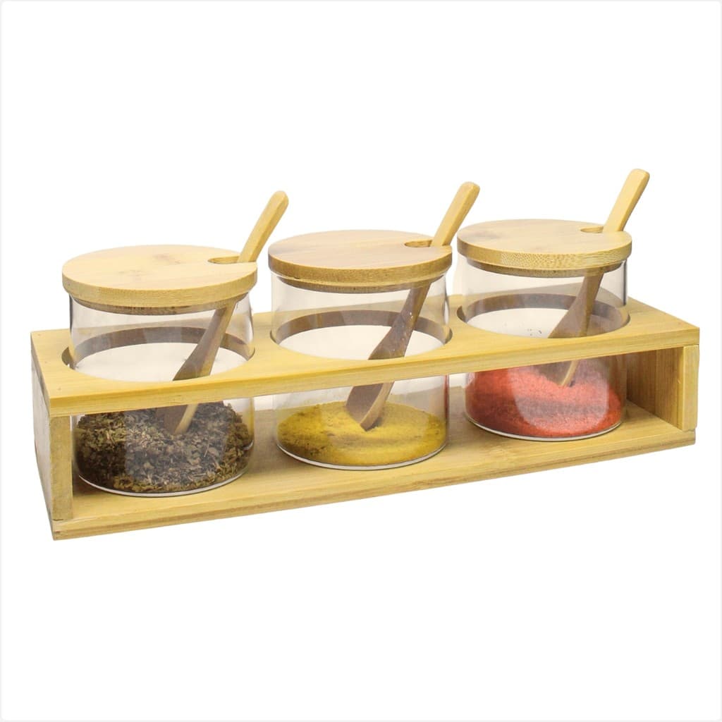 Kit Porta Temperos C/ Tampa de Bambu Para Mix de Temperos Especiarias 300ML