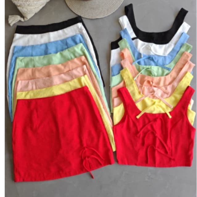 Cropped e Shorts saia Conjunto tecido Marrant social