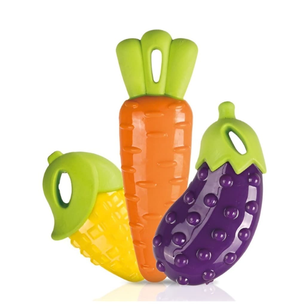 Kit 3 Brinquedos Pet Mordedor Para Cachorros Petisco Apito Milho Berinjela Cenoura Brinquedos cães