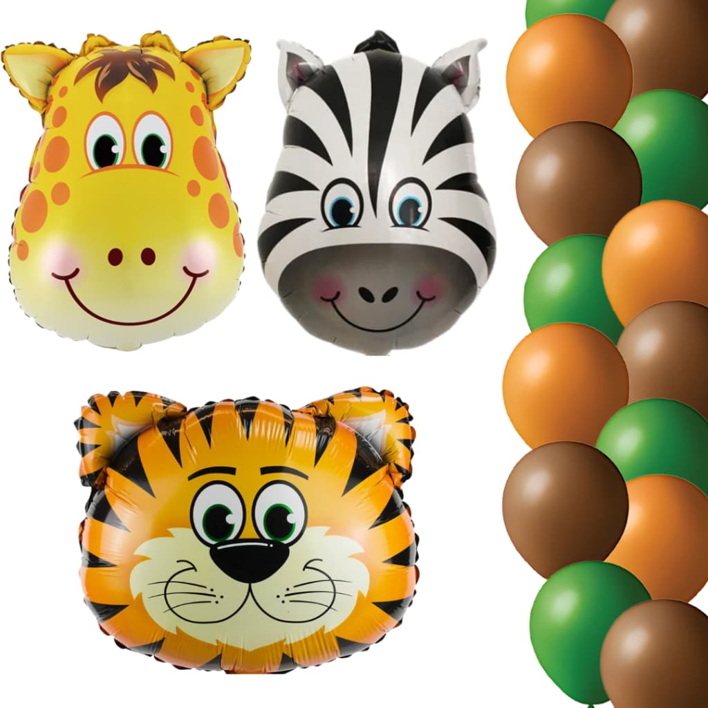 Kit Safári 3 Balões Metalizados + 150 Bexigas 6,5" Festa Temática Animais