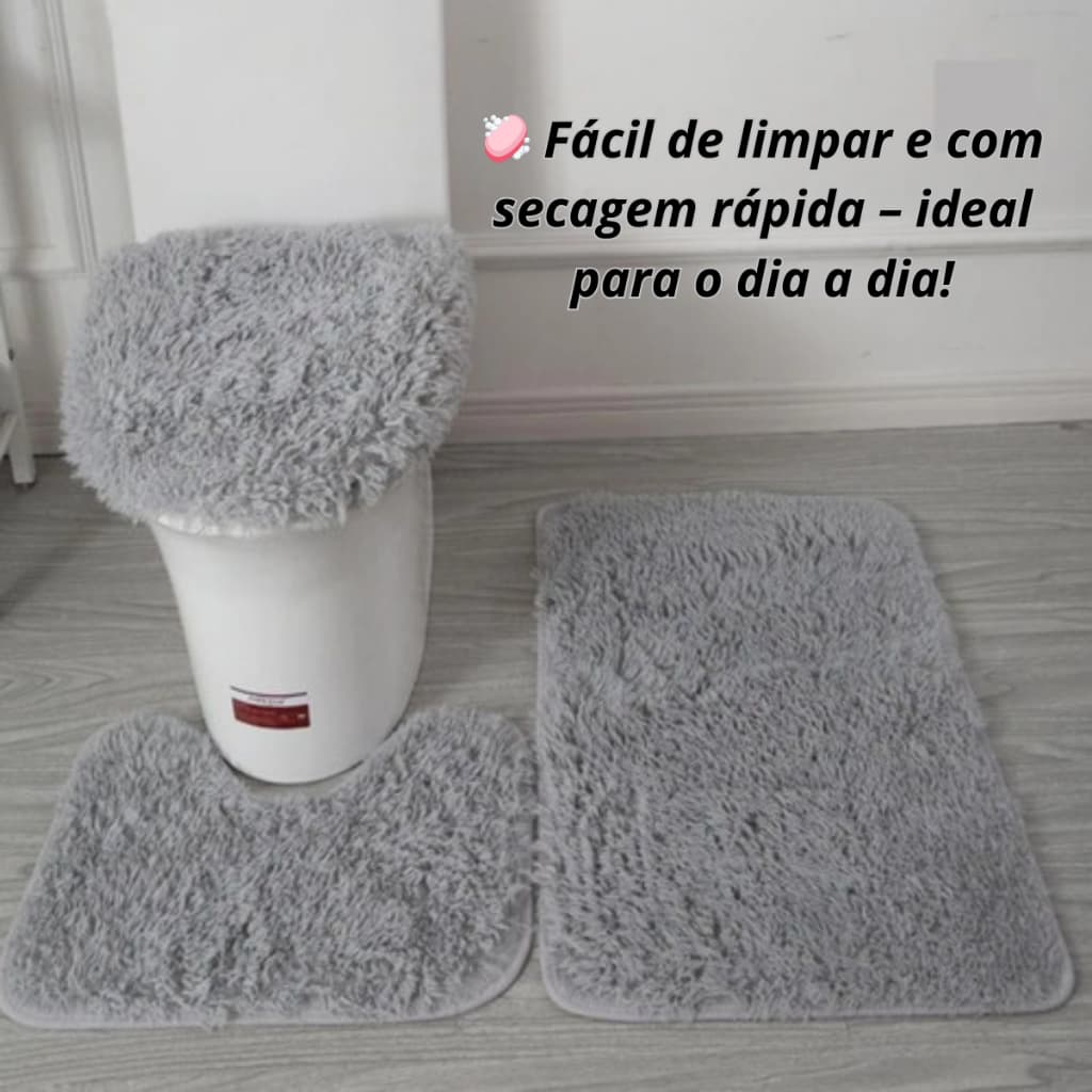 Jogo 3 Peças Tapete para Banheiro Veludo Antiderrapante Conforto e Elegância Box Pia Vaso Sanitário