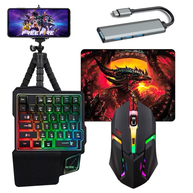 Kit Mobilador Para Celular Completo Varios Modelos Teclado + Mouse Gamer + Mouse Pad + Hub tipoc+ Tripe