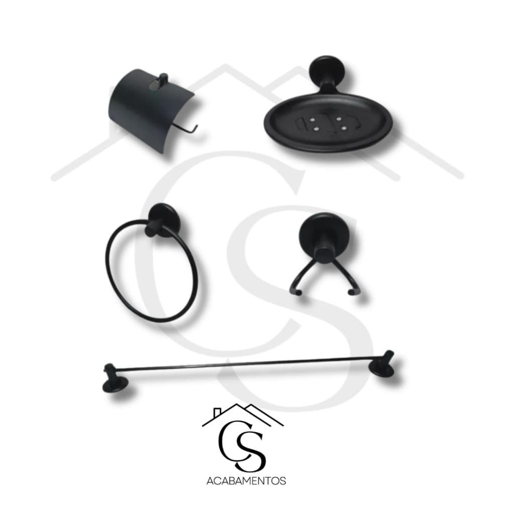 Kit Acessórios Stander Para Banheiro Lavabo Preto Fosco Fume Luxo