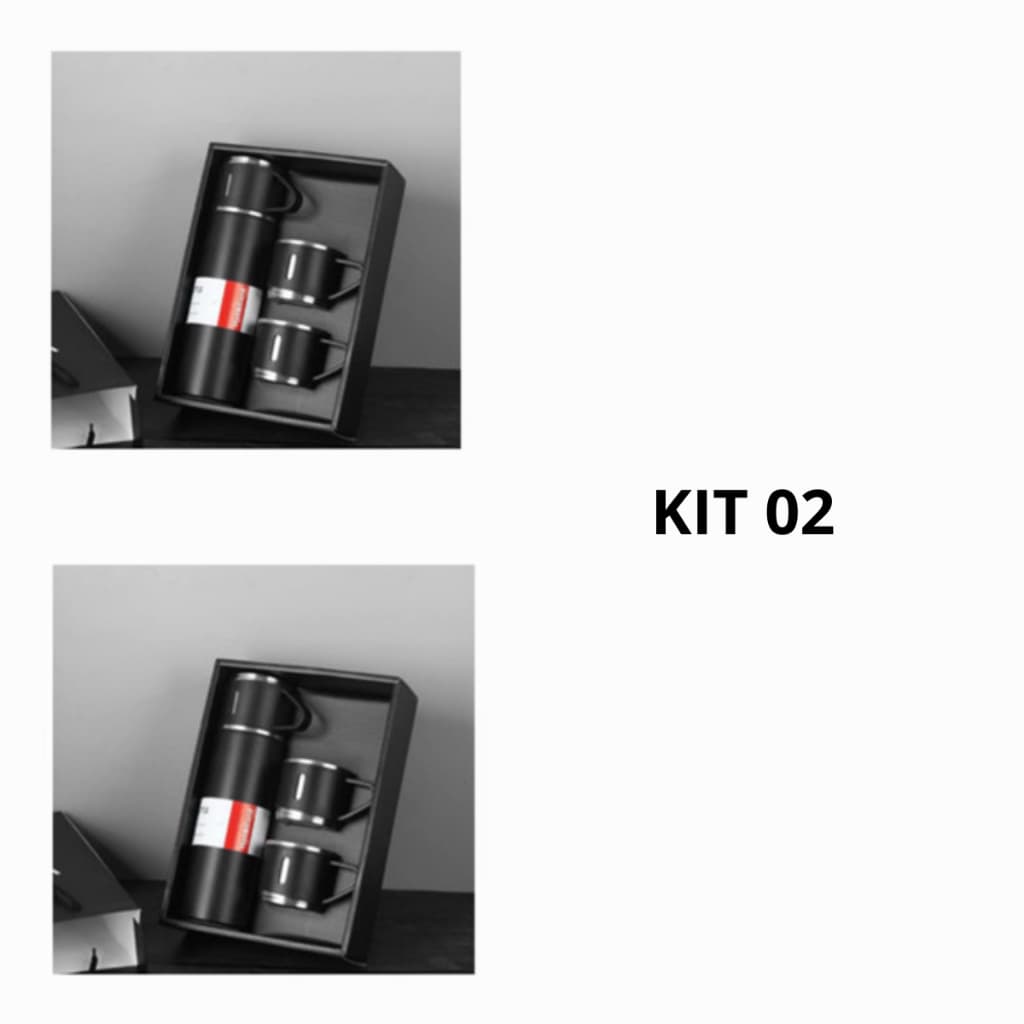 KIT Garrafa Termica Inox 500ml Agua ou Cafe Quente & Frio Com Tampa Copinho Academia Escolar