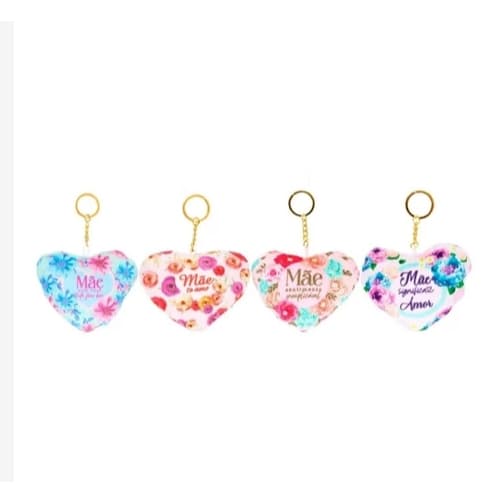 Chaveiro de coração Pelúcia Dia das Mães Com frase de amor e carinho Presente Especial Personalizado