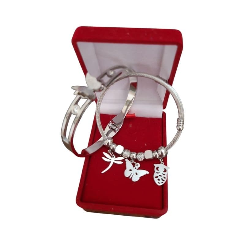 Pulseira Bracelete Com Berloques Ajustável Feminino Aço Inoxidável