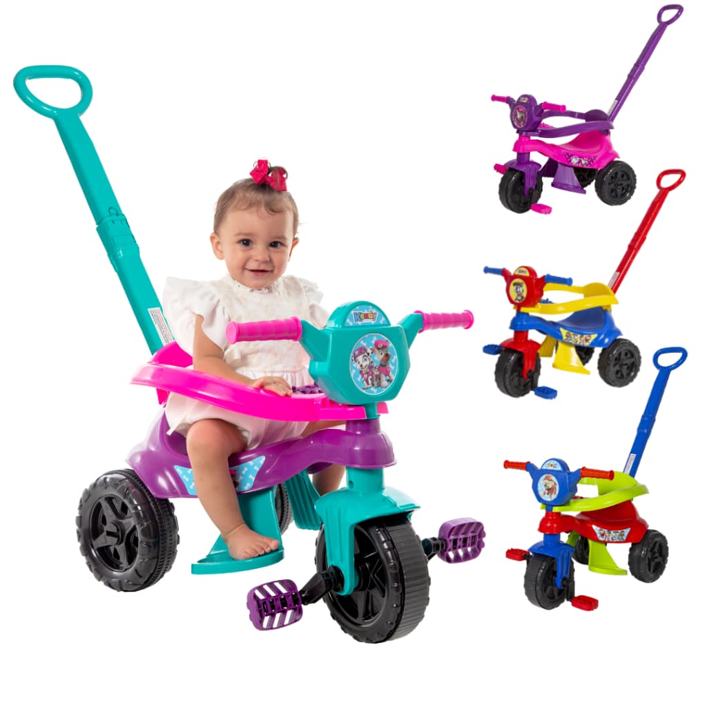 Triciclo Infantil Velotrol Motoca Passeio Carrinho Empurrador Kemotoca Baby Dog Patrulha Canina Kendy