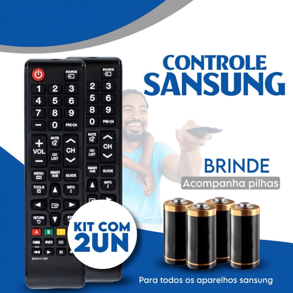1/2/3 Controle Remoto Para Tv Samsung Smart 8008 Com Pilhas