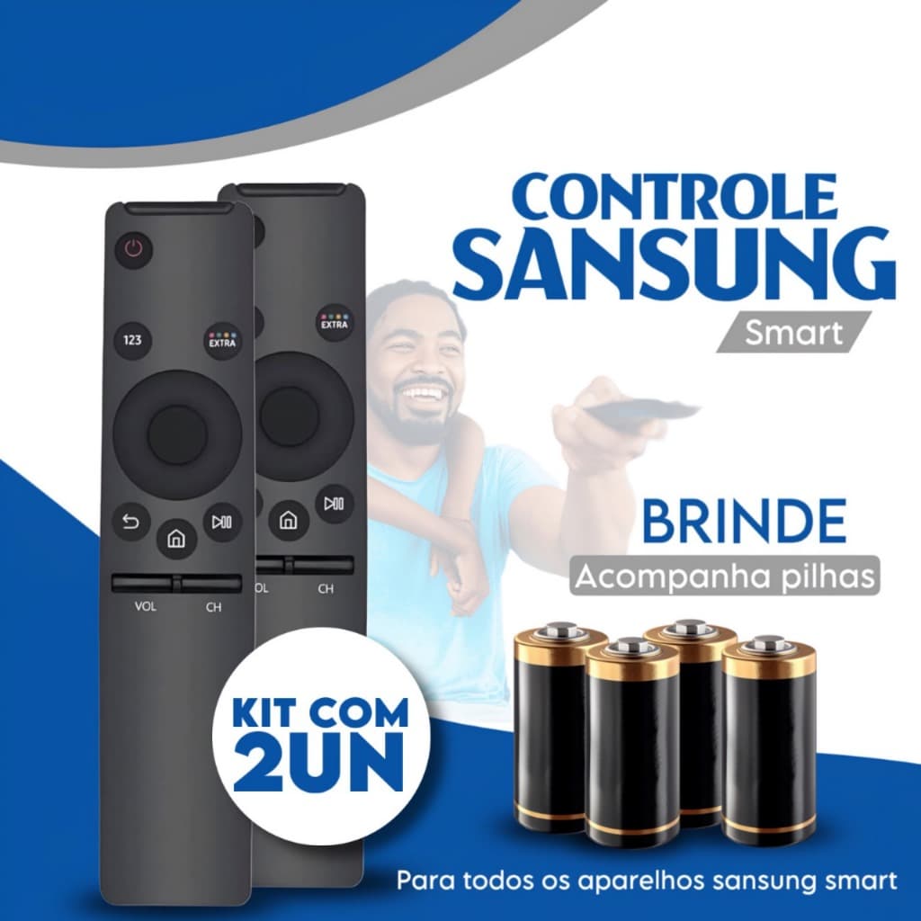 1/2 Controle Remoto Compatível Com Samsung Smart TV + 2 Pilhas