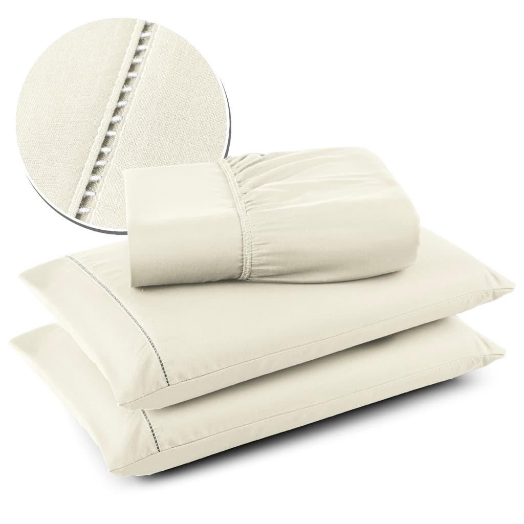 Jogo de Cama Queen Micropercal 400 Fios + 2 de Fronhas Ponto Palito - CASA MOURA DECOR