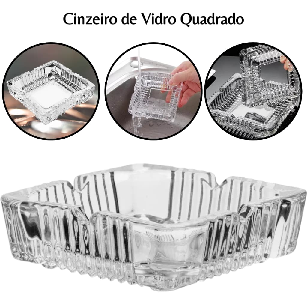 Cinzeiro De Vidro Quadrado Para Bar Restaurante Casa Mesa Vidro Transparente