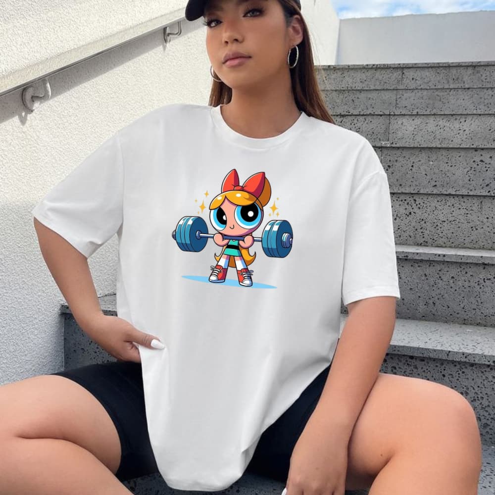 Camisa Camiseta Feminina as meninas super poderosas florzinha fitness academia oversized